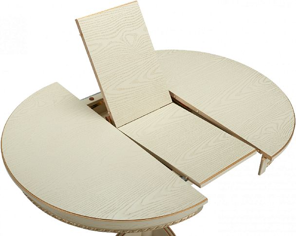 Стол деревянный раздвижной Вэлт D90(120)х90х76 Слоновая кость с золотой патиной - Вид 6