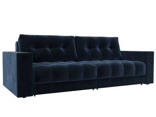 Диван прямой с декором Лига-049 НПБ Велюр синий - Вид 1