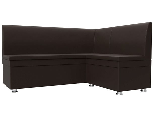 Кухонный угловой диван Уют правый (полностью экокожа коричневая) - Вид 1