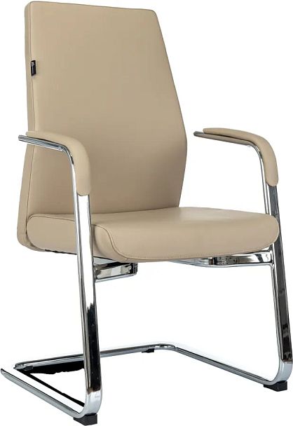 Кресло Бюрократ _JONS-LOW-V бежевый кожа низк.спин. полозья металл хром - Вид 1