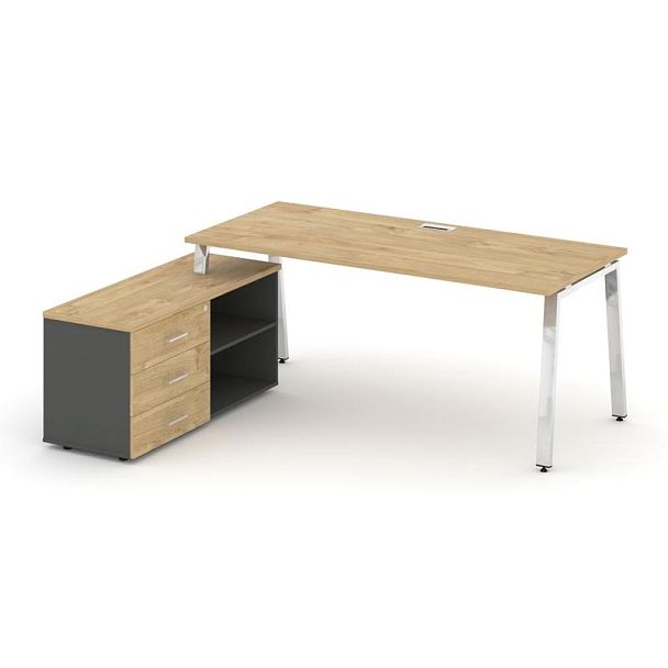 Style Project Direct Lux Стол письменный с греденцией левой M-SN-6A.SRG-014.M(L) Тиквуд Светлый/Антрацит/Тиквуд Светлый/Нержавеющая Сталь/Хром 1580*700*750 - Вид 1