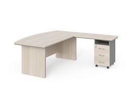 БЕРЛИН / BERLIN Стол руководителя угловой R с тумбой 3 ящика 2000х2000х760 Акация/Серый - Фото предпросмотра