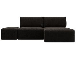Диван угловой модульный с пуфом Лига-060 НПБ угол универсальный Велюр коричневый - Фото предпросмотра
