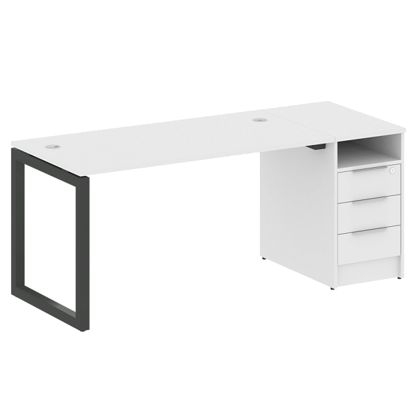 Metal System Quattro Р. ст. с тумбой на О-образном м/к 50БО.РС-СТП-1.3 Белый/Антрацит металл 1812*720*750 - Вид 1