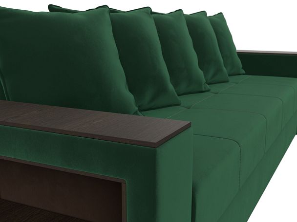 Диван прямой Дубай Лайт полки слева (полностью велюр зеленый) - Вид 4