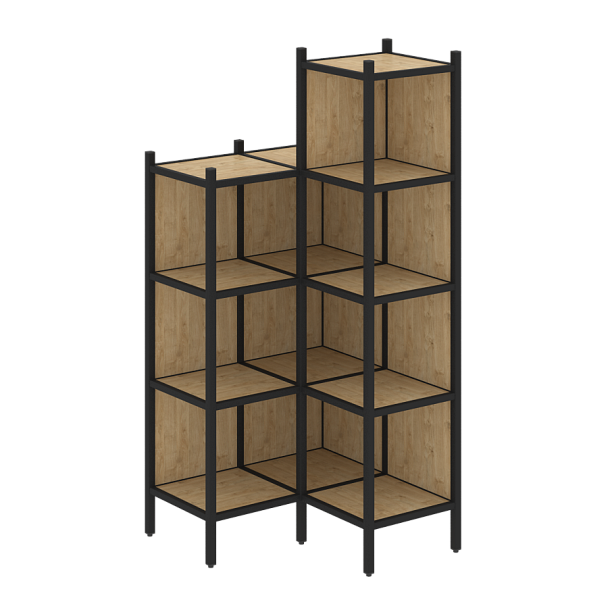 Loft Угловой внутренний стеллаж наборный VR.L-38 Тиквуд светлый/Чёрный металл 862*862*1869 - Вид 1