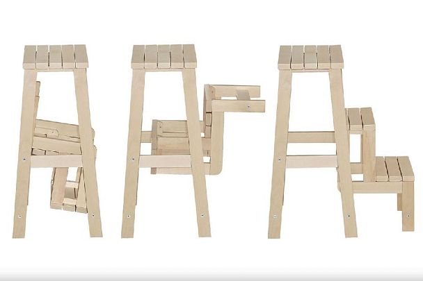 Табурет-стремянка Массив Бесцветный (Лак) - Вид 3