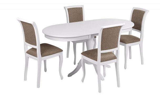 Обеденная группа стол Анфея 110(150)х75х76 Белый и 4 стула Арктос Белый/Коричневая рогожка - Вид 1