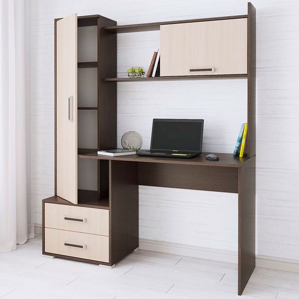 Стол компьютерный Квартет-9 (1400*1716*550) венге/дуб молочный - Вид 1