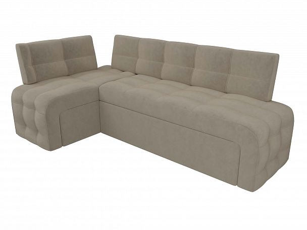 Кухонный угловой диван Люксор левый (полностью микровельвет бежевый) - Вид 4