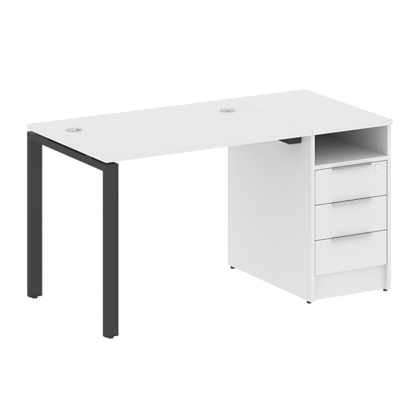 Metal System Р. ст. с тумбой на П-образном м/к БП.РС-СТП-1.1 Белый/Антрацит металл 1412*720*750 - Вид 1