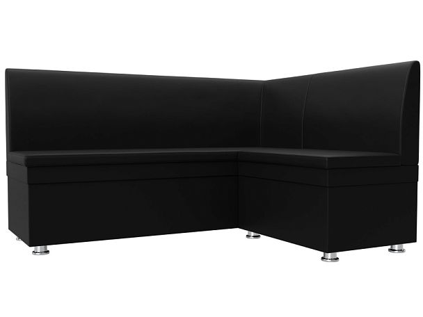 Кухонный угловой диван Уют правый (полностью экокожа черная) - Вид 1