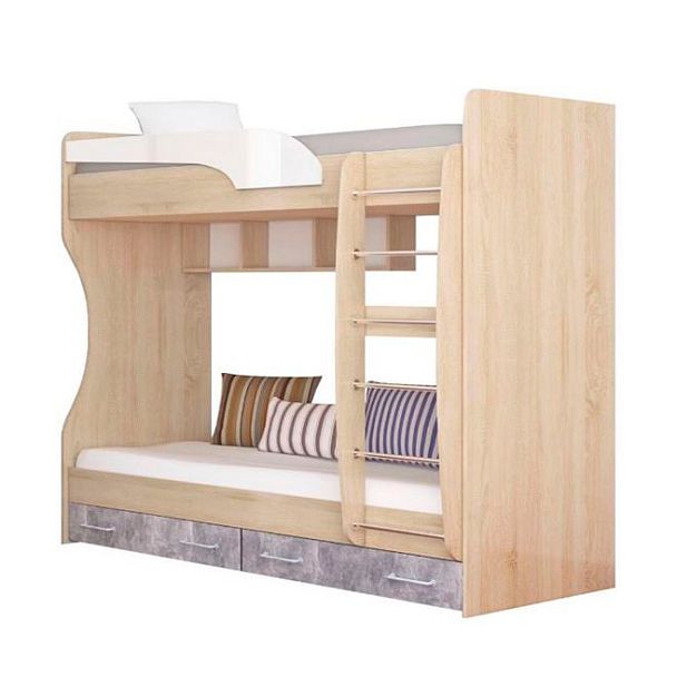 Кровать 2-ярусная Колибри (1704х1892х967) дуб сонома/акрил ваниль - Вид 1