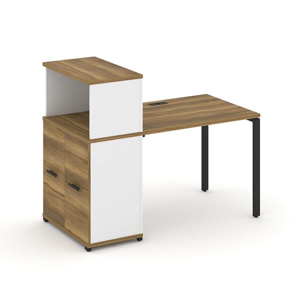 Concept Стол рабочий с опорным распаш. шкафом с надставкой низ. CN.SP-225 W Сандал Янтарный/Белый Бриллиант/Металл Черный 1400*720*1140 - Вид 1