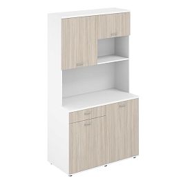 Офисная мини-кухня с ящиком, 1200х600х2135 / корпус: белый, фасады: дуб светлый Сигма / Sigma - Фото предпросмотра