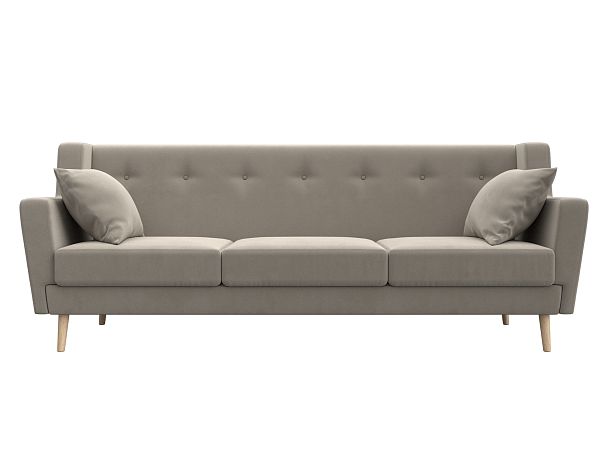 Прямой диван Брайтон 3 (полностью микровельвет бежевый) - Вид 2