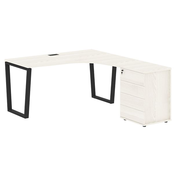 Стол эргономичный с тумбой EVCET 1518(R) Ясень Траун/Черный 1560х1880х750 EDIS - Вид 1