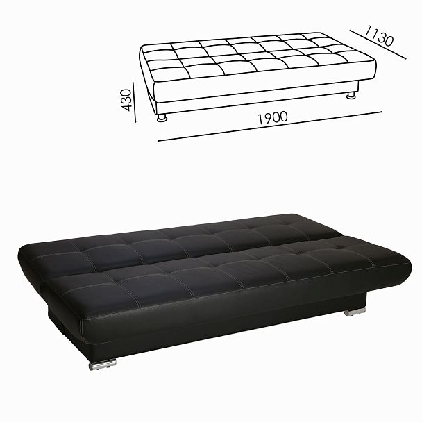 Диван мягкий раскладной "Модесто", 1900х900х820 мм, экокожа, черный - Вид 3