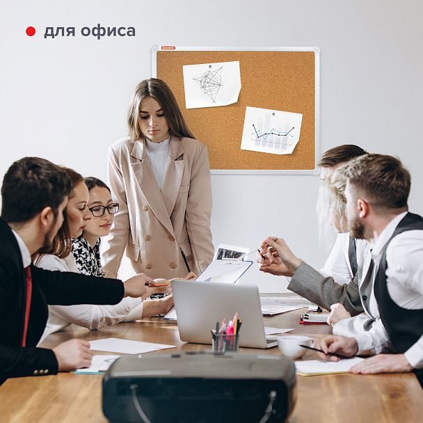 Доска пробковая для объявлений 60х90 см, алюминиевая рамка, ГАРАНТИЯ 10 ЛЕТ, РОССИЯ, BRAUBERG, 231712 - Вид 12