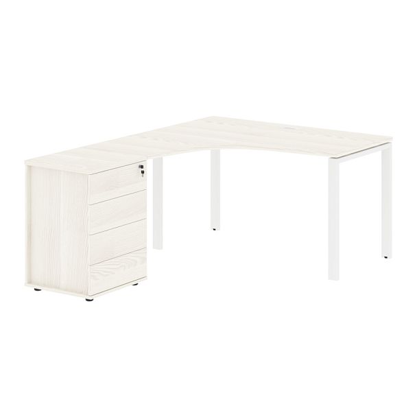 Стол эргономичный с тумбой EUCET 1318(L) Ясень Траун/Белый 1360х1880х750 EDIS - Вид 1