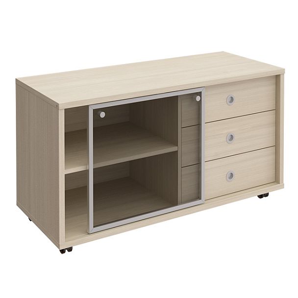 Тумба выкатная 3 ящика без замка стеклянная дверь-купе "Борн" В 202-552 дуб шамони - Вид 1