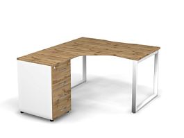 MATRIX 121S170-О Стол эгоном-й с тумбой L, пров-ик вырезной (O-опоры) 1380х1580х775 Дуб Крафт/Белый - Фото предпросмотра