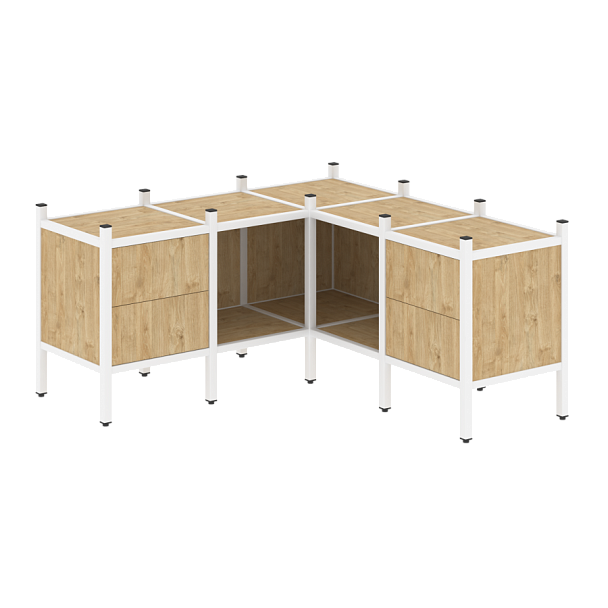 Loft Угловой внутренний стеллаж наборный VR.L-27 Тиквуд светлый/Белый металл 1278*1278*636 - Вид 1