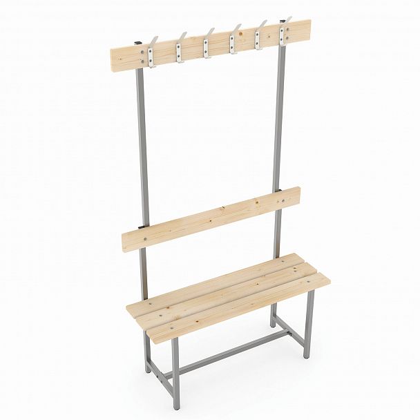 Скамья с вешалкой, спинкой "СВТ 4", 1765х1000х395 мм, 6 крючков, дерево, металлокаркас - Вид 2