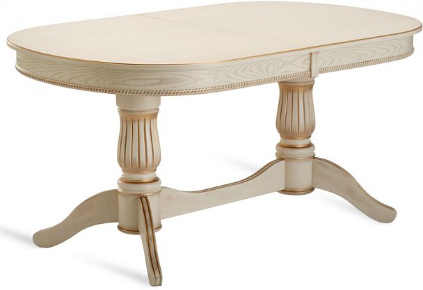 Стол деревянный раздвижной Кайнс 160(200,240)х100х76 Слоновая кость с золотой патиной - Вид 1