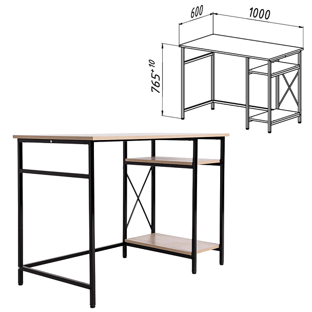 Стол BRABIX "SMART CD-018", 1100х600х765 мм, ЛОФТ, 2 полки, металл/ЛДСП ясень шимо светлый, каркас черный, 641945 - Вид 4