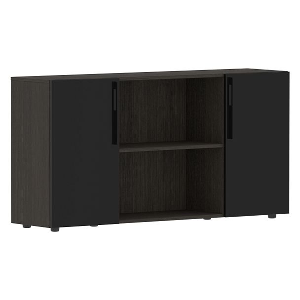 Шкаф с двумя дверями и открытой полкой СП-064-25-22 Черный глянец/Дуб Мореный 1600х450х800 KANON - Вид 1