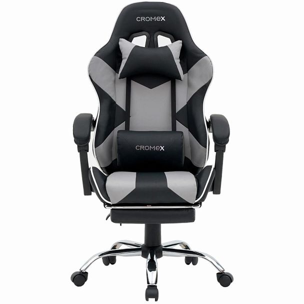 Кресло компьютерное CROMEX "Wave GM-145", вибромассаж, подножка, подушки, экокожа, черное/серое, 532956 - Вид 5
