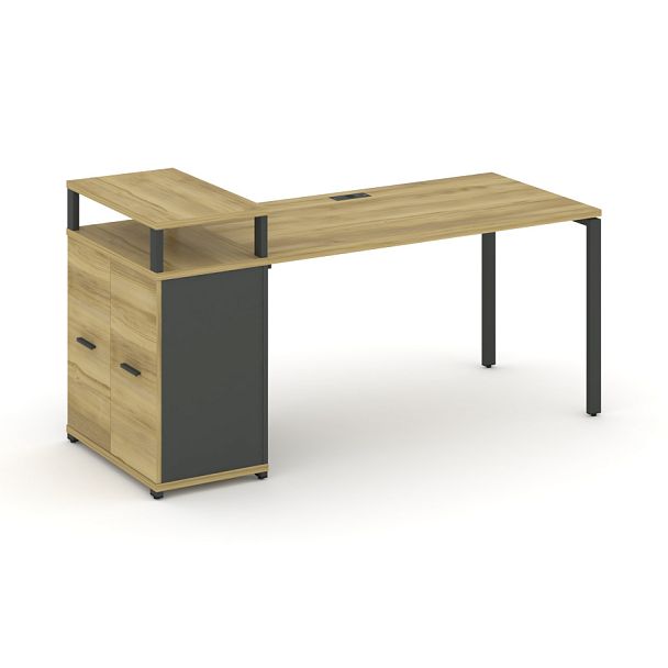 Concept Стол рабочий с опорным распаш. шкафом с верх. горизонтом  CN.SP-221 W Дуб Винченцо/Антрацит/Металл Антрацит 1400*720*917 - Вид 1