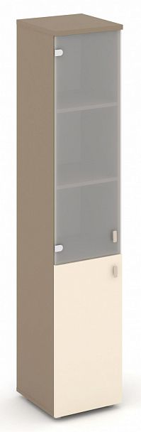 Шкаф высокий узкий (1 низкий фасад ЛДСП + 1 средний фасад стекло сатин матовый) "ESTETICA" ES.SU-1.2 Сатин/Сатин матовый - Вид 1