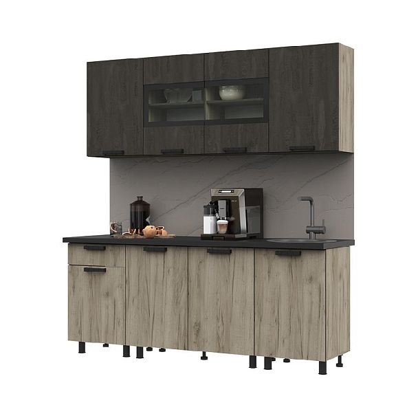 Кухня Эдинбург 2.0 Фасад ЖЕЛЕЗНЫЙ КАМЕНЬ/Корпус ДУБ КРАФТ СЕРЫЙ - Вид 1