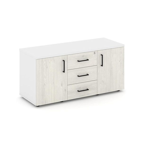 Стайл Проджект Тумба для оргтехники/сервисная SN.TS-002 Белый/Белый/Дуб Наварра/Черный Ручки 1206*46 - Вид 1