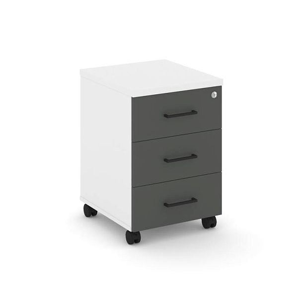 Стайл Проджект Тумба мобильная 3 ящ. Стандартные колеса SN.TM-002 Белый/Белый/Антрацит/Черный Ручки - Вид 1
