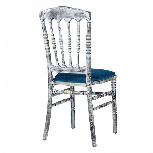 Стул Наполеон чёрный, патина белая, с синей подушкой - Вид 4