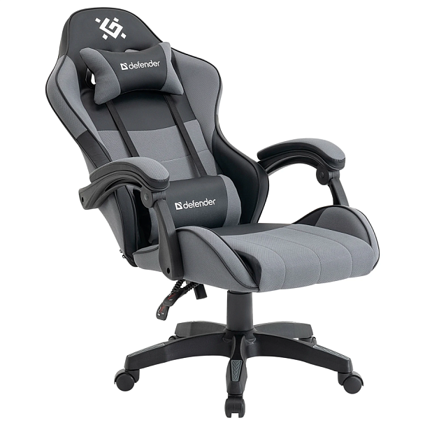 Кресло компьютерное DEFENDER "Strider", 2 подушки, ткань/экокожа, черное/серое, 64056 - Вид 7