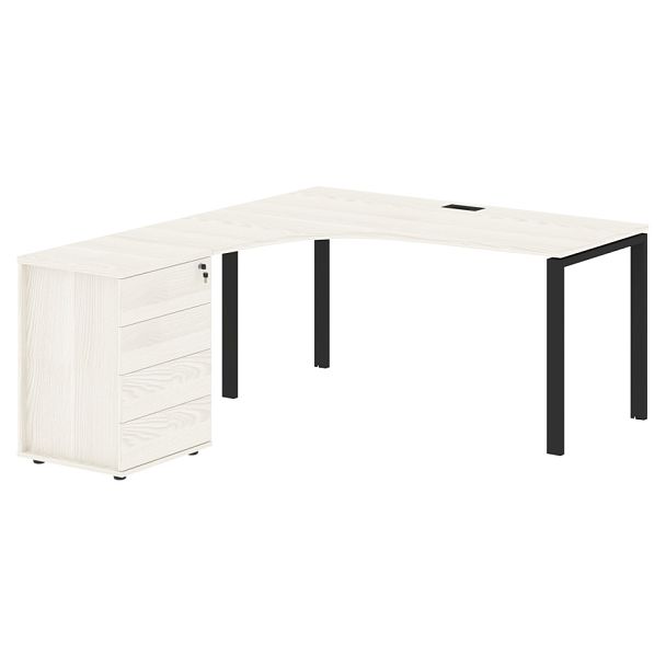 Стол эргономичный с тумбой EUCET 1518(L) Ясень Траун/Черный 1560х1880х750 EDIS - Вид 1