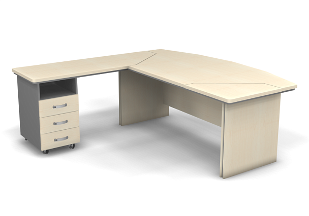 Стол руководителя с тумбой с вставкой L,R 1600 Берлин Береза Майнау СРТ.В 16-200 - Вид 1