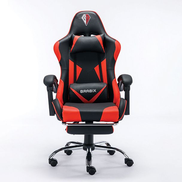 Кресло компьютерное BRABIX "Dexter GM-135", подножка, две подушки, экокожа, черное/красное, 532799 - Вид 6