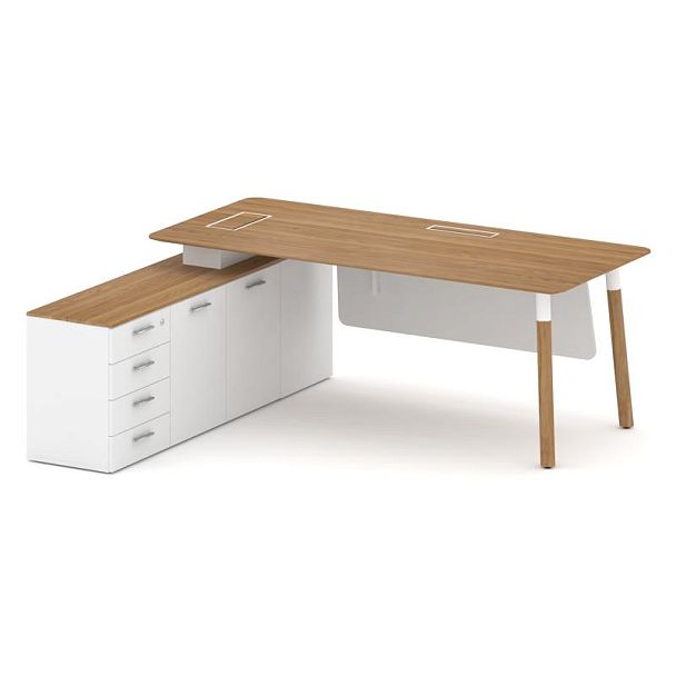 Fresco Стол руководителя FR.SR-20 (L) Дуб Светлый/Белый Бриллиант UM/Металл Белый/Нерж. Сталь 2000*1 - Вид 1