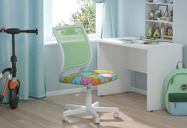 Кресло CHAIRMAN KIDS 112, пластик белый, велюр/сетка, принт CAT - Вид 6