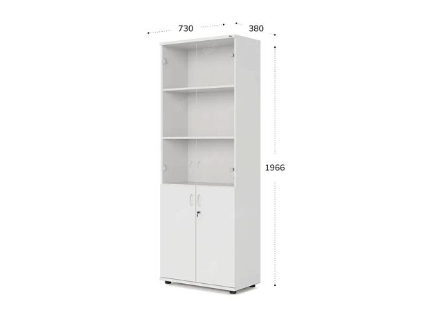 UNITY РШКС-02 БЕЛЫЙ Шкаф со стеклянными дверьми Прямой 730x380x1966 - Вид 1