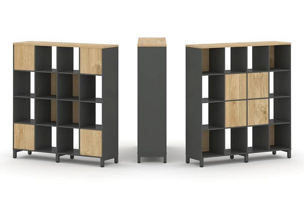 Стайл Проджект Набор стеллажа 2-х сторон., 4 яр. SN.NSD-441 Антрацит/Тиквуд Светлый/Металл Антрацит - Вид 1