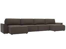 Диван п-образный Лига-048 НПБ лонг Рогожка коричневый - Фото предпросмотра