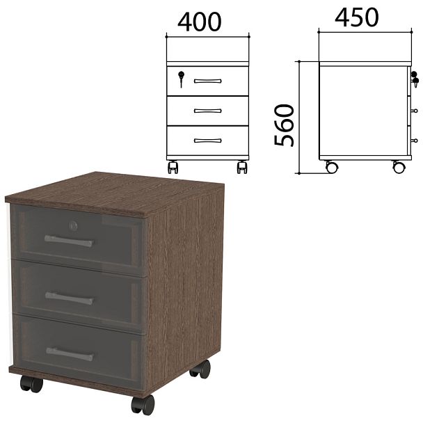 Каркас тумбы подкатной "Канц" 400х450х560 мм, цвет венге, ТК29.16.1 - Вид 1