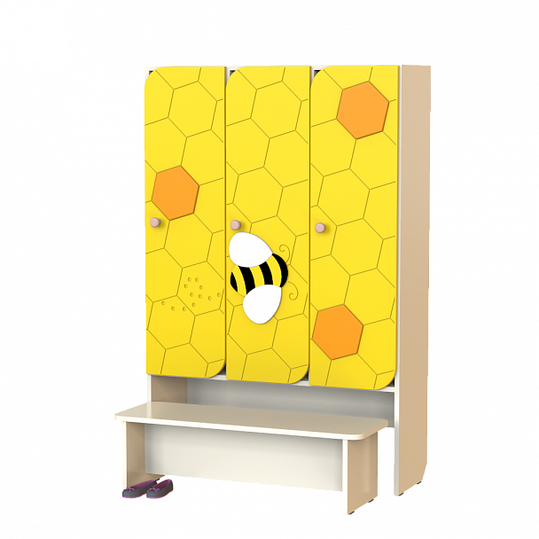 Шкаф детский 3-секционный со скамьей МДФ Пчелка ШФН-002 - Вид 1