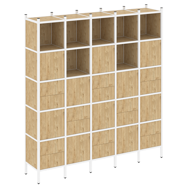 Loft Прямой стеллаж наборный VR.L-10 Тиквуд светлый/Белый металл 2110*446*2280 - Вид 1